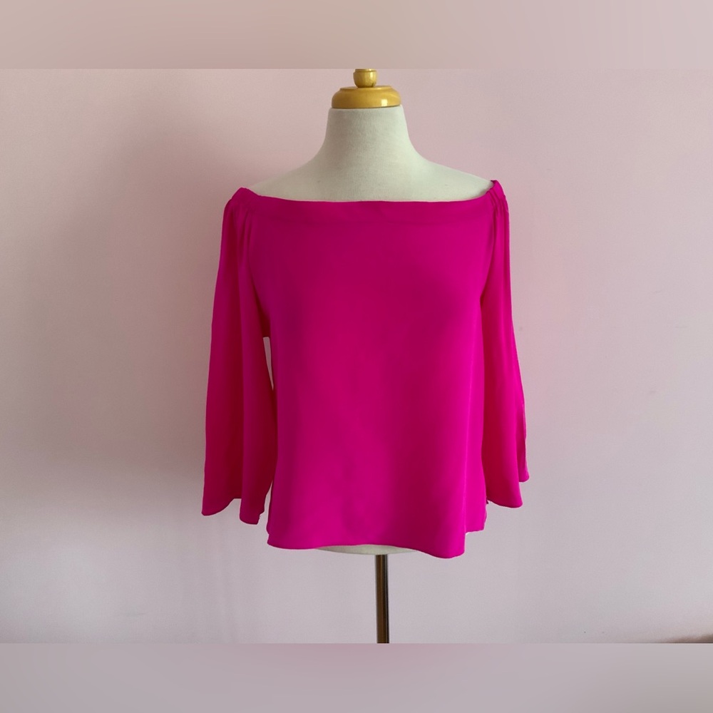 Silk Off-Shoulder Bright Fuchsia Blouse